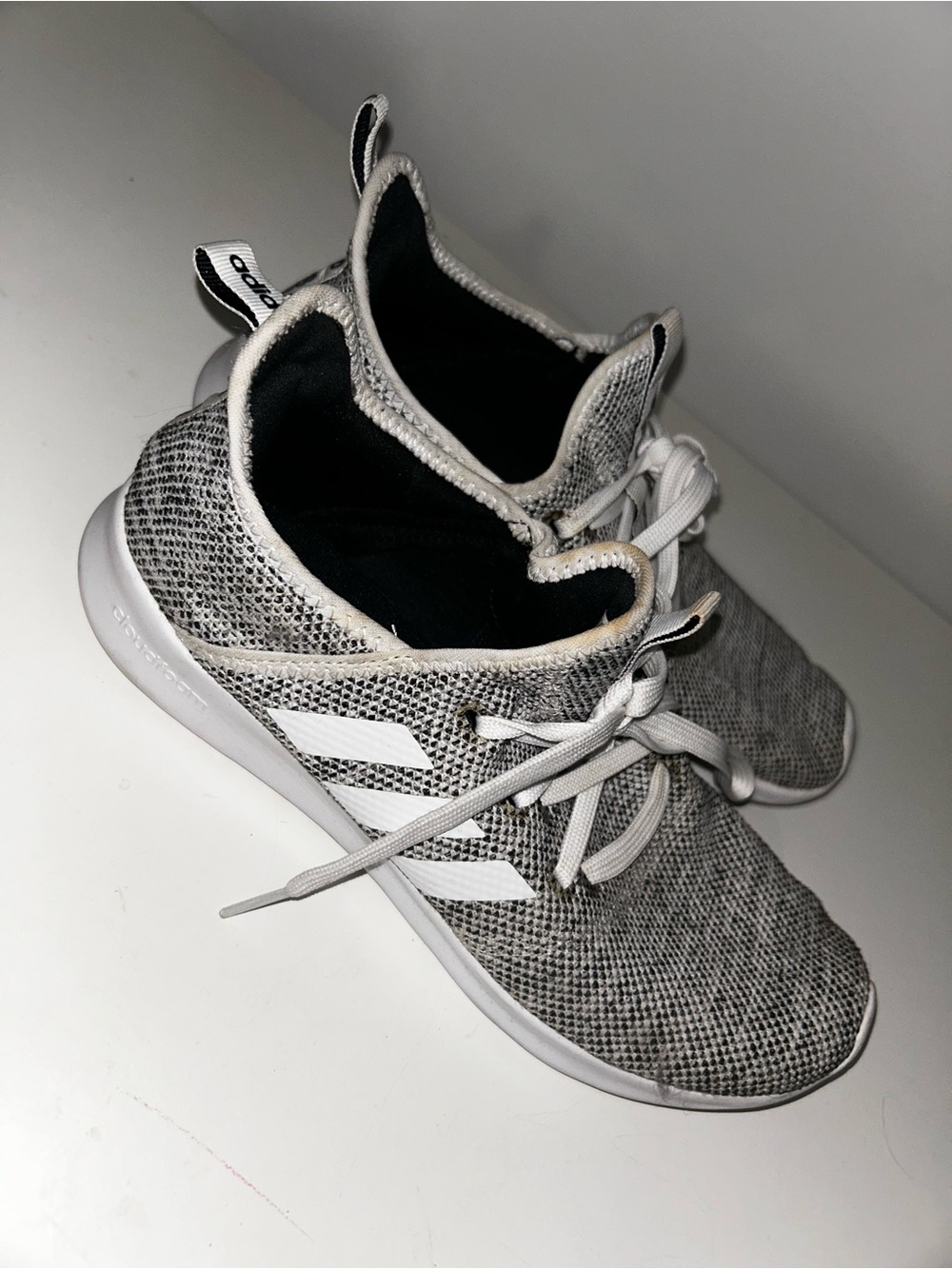 adidas Grey Knit Sneakers with White Stripes